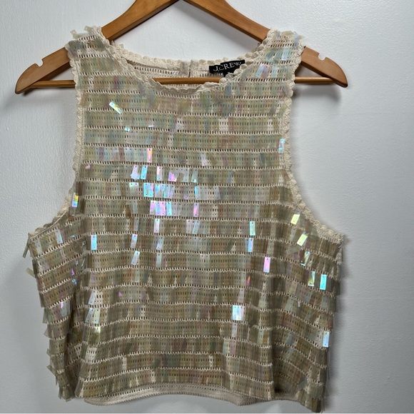 J.Crew Crochet Sequin Tank Top Scalloped Trim Size XS,S, M New Natural - Picture 8 of 16